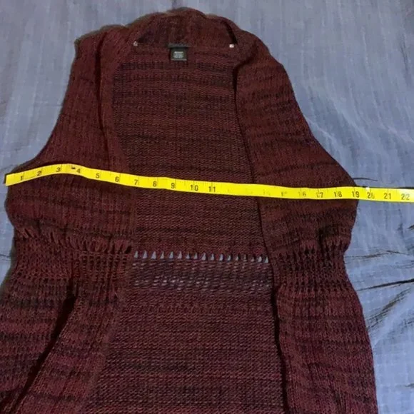 RUE21 Medium Long Open Front Cardigan Vest Burgundy & Black - Picture 9 of 13